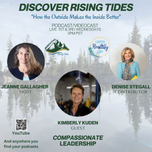 Discover Rising Tides hosts Jeanne Gallghaer nad Denisee Stegall discuss compassionate leadership with Kimberly Kuden