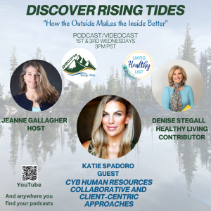 Discover Rising Tides host Jeanne Gallagher discusses Small business HR resources with Katie Spadoro, PHR, Founder of CYB Human Resources, LLC. Healthy Living, Happy Life segment with Denise Stegall. This month's topic is: WIN-Whole Foods, Inspired Choices, Nourishing Practices